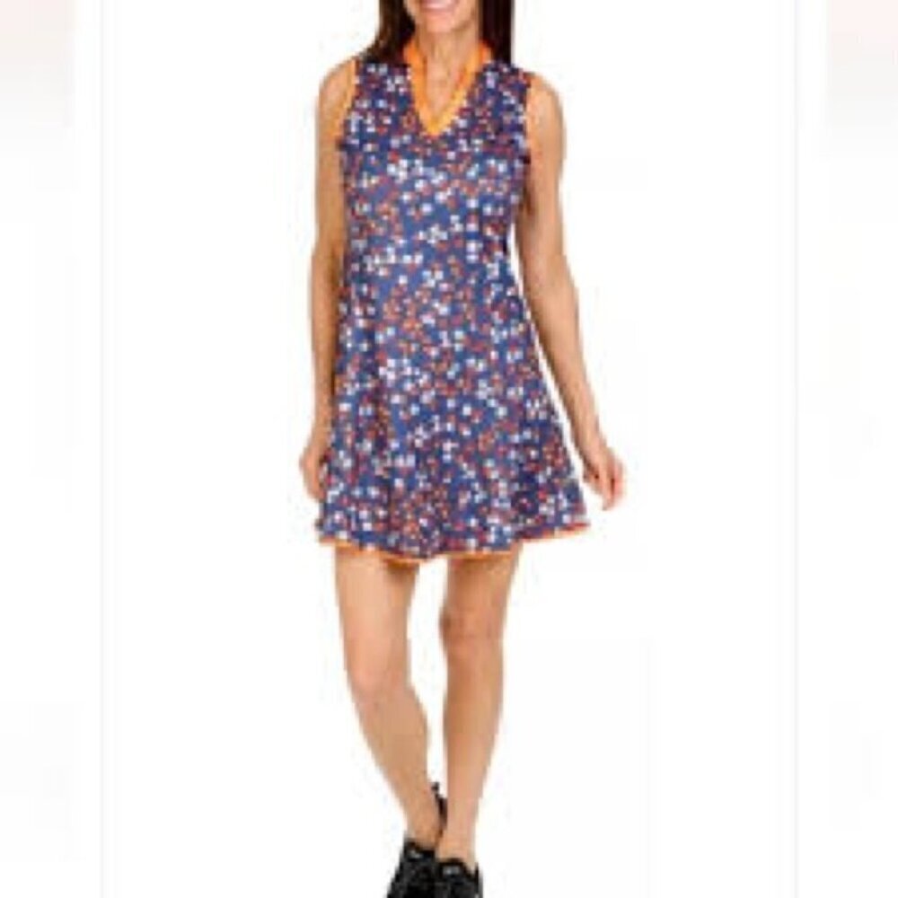 Callaway Blue and White Floral Sleeveless V-Neck Golf Sundress Sz S